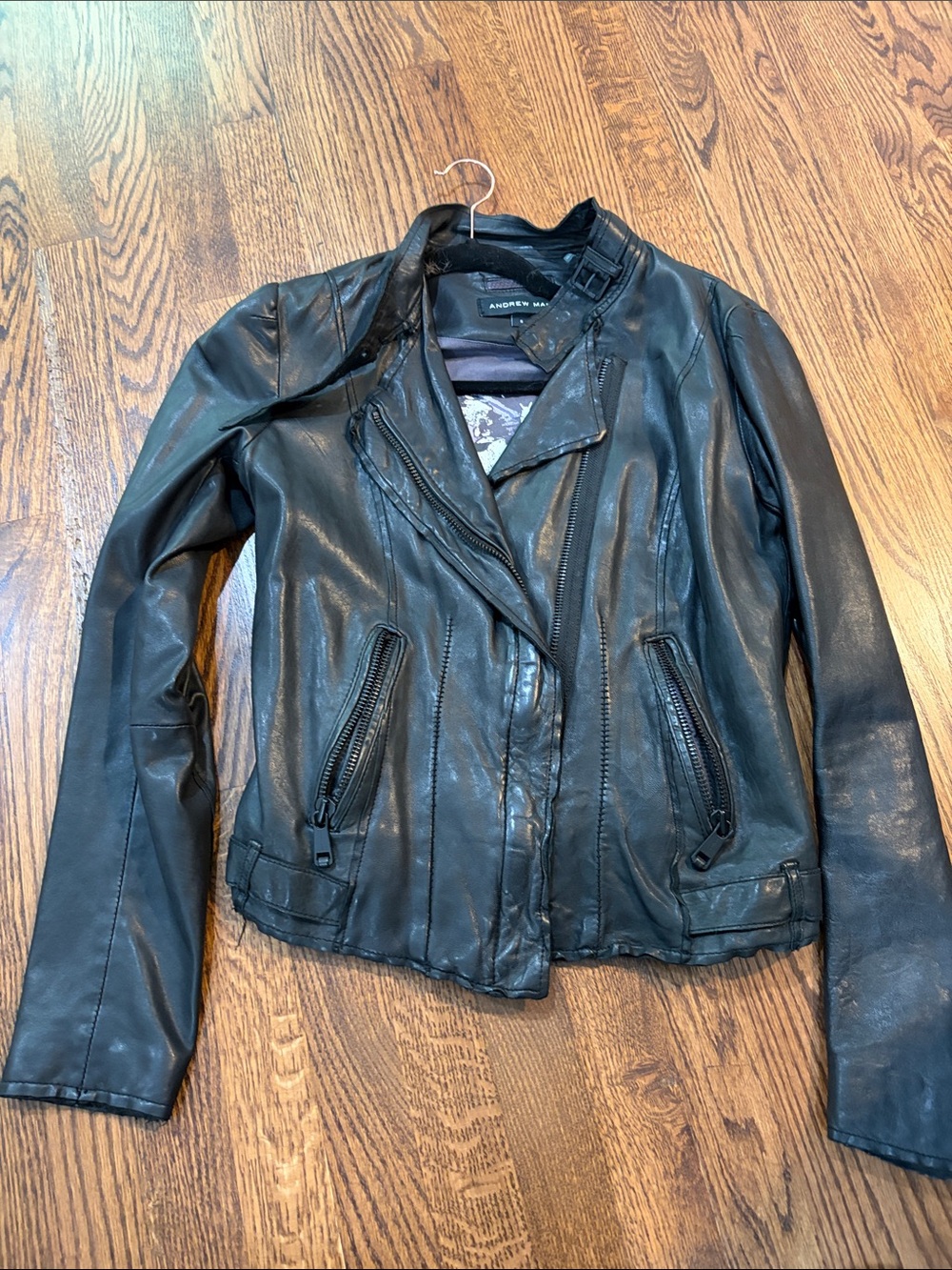 Andrew Marc Black Asymmetrical Leather Biker Jacket